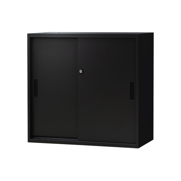 【法人限定】 Netforce EA-8040-2H2-W-BK ブラック [引戸書庫 2段 スチール (幅800×奥行400×高さ750mm)] メーカー直送