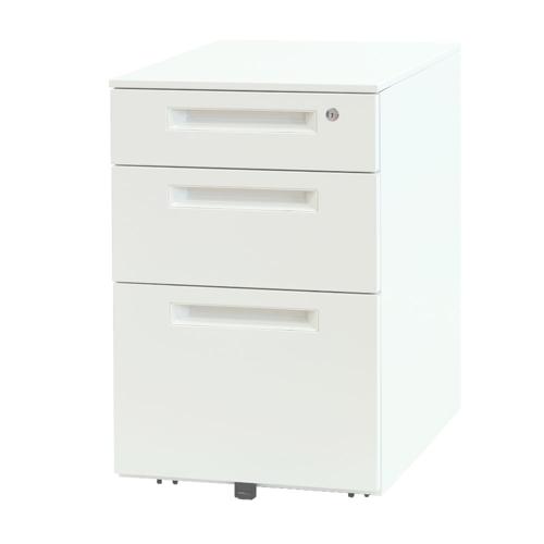 【法人限定】 Netforce LSW-S3-W-WH ホワイト [スチールワゴン3段 シリンダー錠] メーカー直送｜XPRICE店