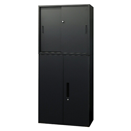 【法人限定】 Netforce EA-8040-2H23R-W-BK ブラック Easembly (イーセンブリー) [引戸書庫2段+両開き書庫3段セット スチール 幅800×奥行400] メーカー直送