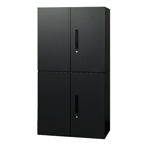 【法人限定】 Netforce EA-8040-2R2R-W-BK ブラック Easembly (イーセンブリー) [両開き書庫 2台セット 2段 スチール書庫 幅800×奥行400] メーカー直送