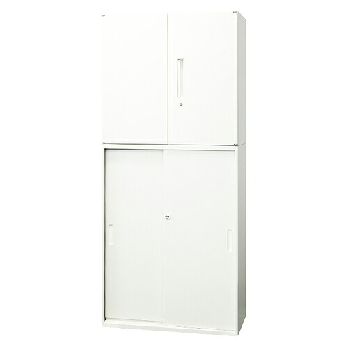 【法人限定】 Netforce EA-8040-2R3H2-W-WH ホワイト Easembly (イーセンブリー) [両開き書庫2段+引戸書庫3段セット スチール 幅800×奥行400] メーカー直送