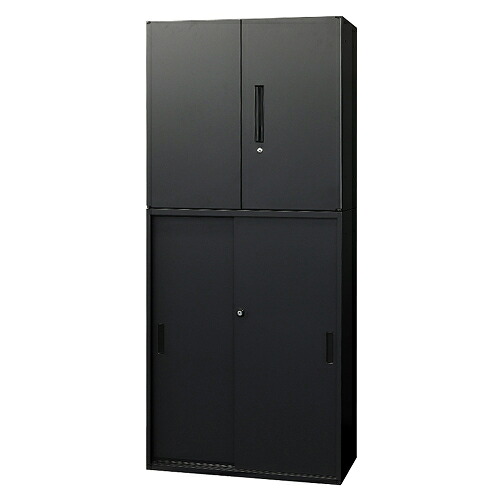 【法人限定】 Netforce EA-8040-2R3H2-W-BK ブラック Easembly (イーセンブリー) [両開き書庫2段+引戸書庫3段セット スチール 幅800&times;奥行400] メーカー直送｜XPRICE店