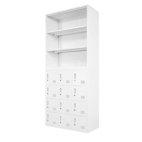 【法人限定】Netforce FH-N12-2-W-WH ホワイト FACILE [書庫 2台セット オープン書庫 12人用ロッカー 鍵付き スチール製] メーカー直送｜XPRICE店