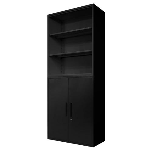 【法人限定】Netforce FH-NR-2-W-BK ブラック FACILE [書庫 2台セット オープン書庫 両開き書庫 スチール製 幅900mm] メーカー直送｜XPRICE店