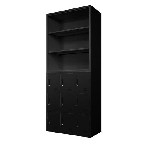 【法人限定】Netforce FH-N9-2-W-BK ブラック FACILE [書庫 2台セット オープン書庫 1台 9人用ロッカー 1台 スチール製] メーカー直送｜XPRICE店