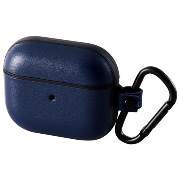 ELECOM AVA-AP3PLC2NV ネイビー AirPods 第3世代 ケース ヴィーガンレザー カラビナ付 ワイヤレス充電対応