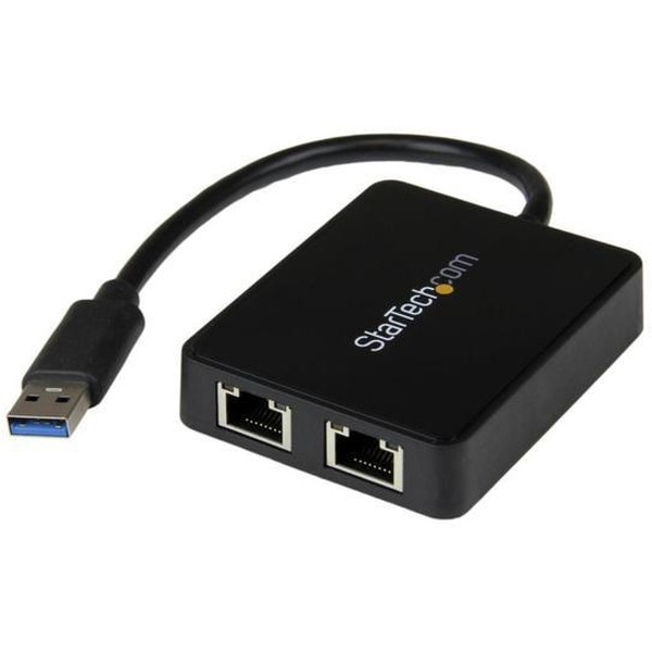 StarTech USB32000SPT ブラック [USB 3.0有線LAN変換アダプタ 2ポートギガビット対応 USBポート x1付き] メーカー直送