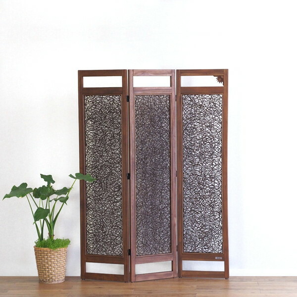 サンフラワーラタン アジアン家具【@CBi(アクビィ)】 チーク無垢材×ラタン 3連パーティション ACP333KA メーカー直送