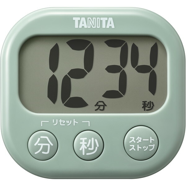 キッチンタイマー でか見えタイマー タニタ 電池式 TD-429-GR セージグリーン TANITA タイマー 文字大きい 見やすい リピート機能 シンプル ストラップ穴 マグネット スタンド 料理 勉強時間 プレゼント ギフト画像