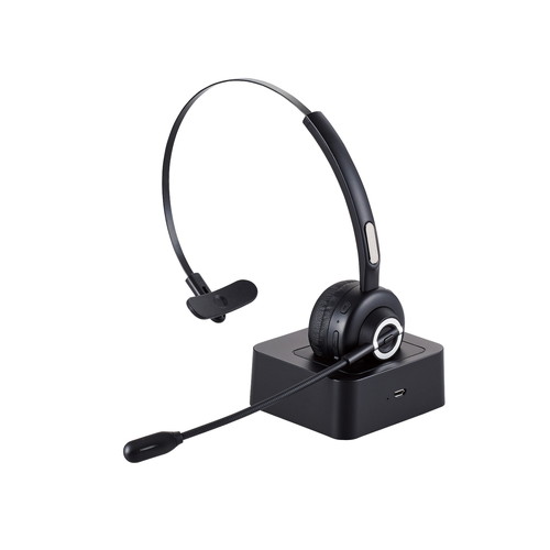 ELECOM LBT-HSOH14BK ワイヤレス ヘッドセット 片耳 Bluetooth マイク付き オーバーヘッドタイプ 充電スタンド付き ブラック