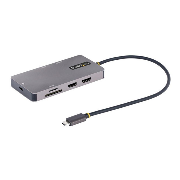StarTech 120B-USBC-MULTIPORT [マルチポートアダプター (USB Type-C接続/デュアルモニター/4K60Hz HDMI/100W USB PD/2x USB-Aハブ/GbE/SD&MicroSDカードリーダー/各種OS対応/30cmケーブル/多機能ハブ)]