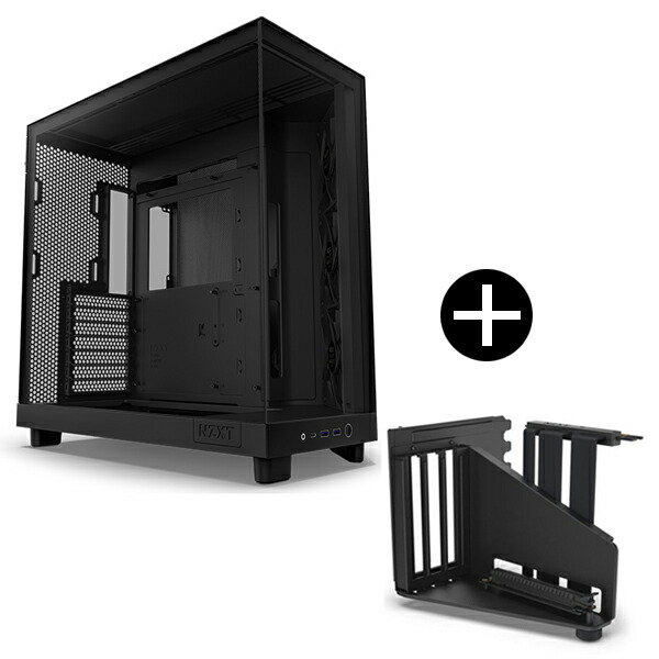 NZXT CC-H61FB-01 ブラック H6 Flow ミドルタワーケース + AB-RH175-B1 ブラック 垂直型GPUホルダー&ライザーケーブル (PCIE4.0x16) セット 【KK9N0D18P】