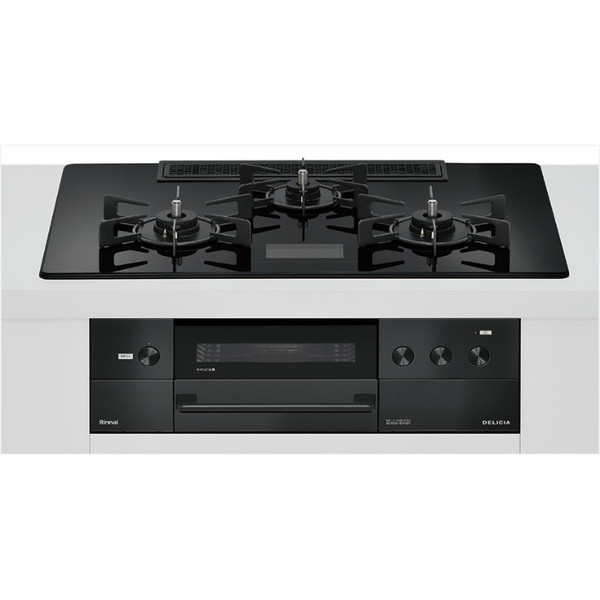 Rinnai RHS72W38M17VNBW-LP クリスタルブラック DELICIA [ビルトインガスコンロ(プロパンガス用・両側強火タイプ・3口・75cm)]｜XPRICE店