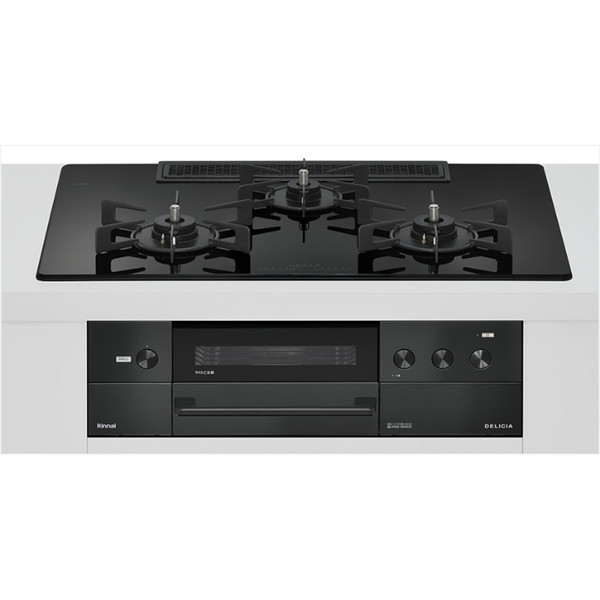 Rinnai RHS72W38M11RNBW-LP ナイトブラック DELICIA [ビルトインガスコンロ(プロパンガス用・両側強火タイプ・3口・75cm)]