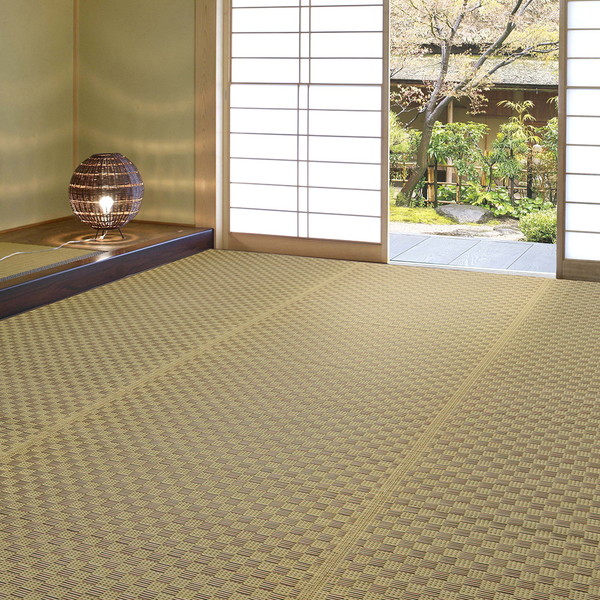 萩原 81947180 裏付き 市松柄 い草カーペット 若月 江戸間8畳 348×352 ブラウン メーカー直送|XPRICE店
