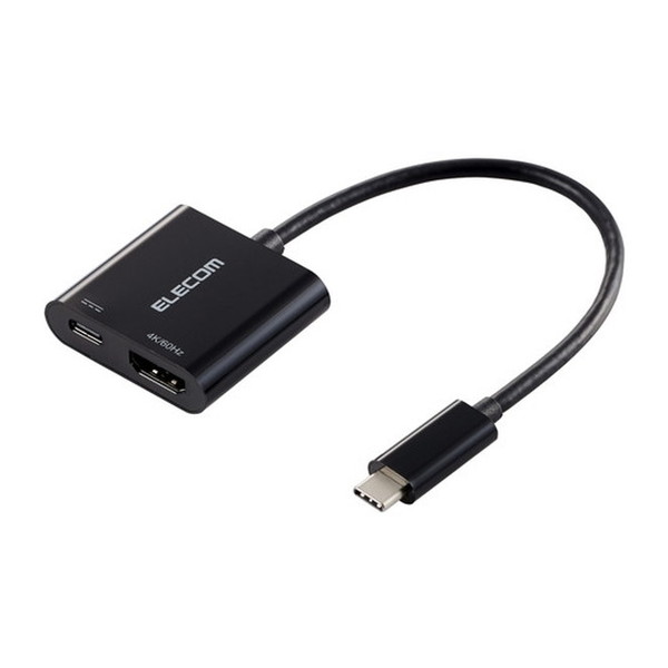 ELECOM AD-CHDMIPDBK2 USB Type-C - HDMI 変換 ( USB-C プラグ to HDMIポート×1 USB-C充電ポート×1 ) 15cm 4K 60Hz PD 60W ブラック