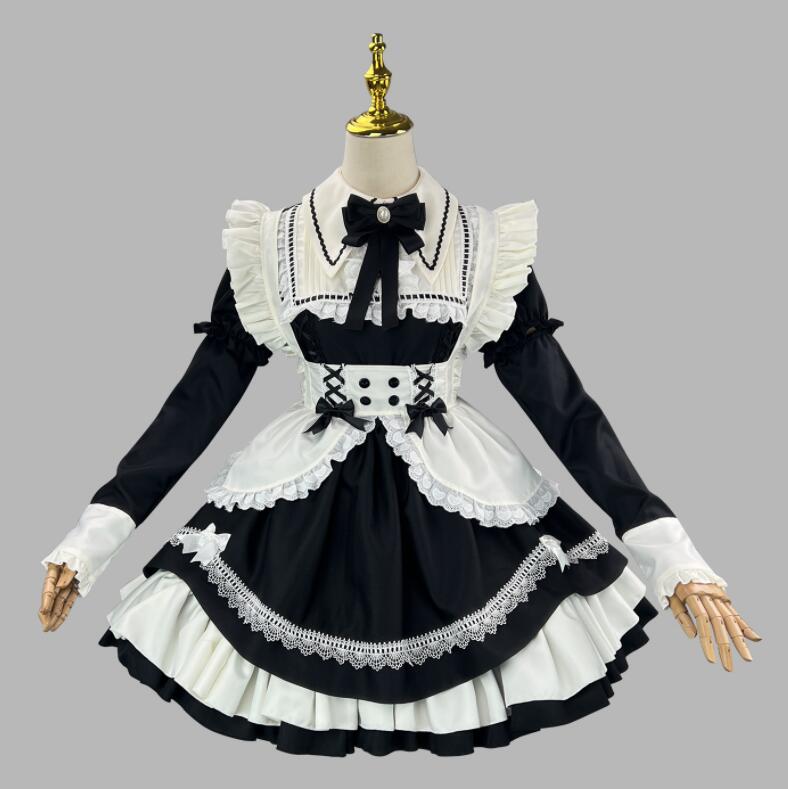 メイド服 膝丈 メイドワンピース 長袖取り外し可 半袖2way メイドコスチューム メイド服 コスプレ ロリータ ワンピース メイド喫茶 cosplay エプロン ワンピ ハロウィン イベント 仮装 大きいサイズあり