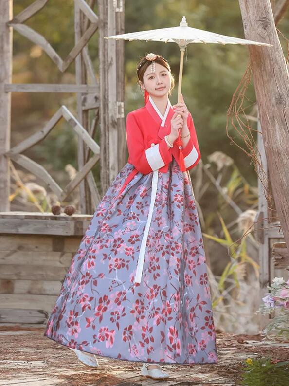 大人 チマチョゴリ 韓服 朝鮮族 衣装 女性 韓国服 朝鮮族服 花柄付き ロングドレス 韓国宮廷風衣装 コスプレ イベント ハロウィン コスプレ衣装 韓服 学園祭 文化祭 撮影衣装