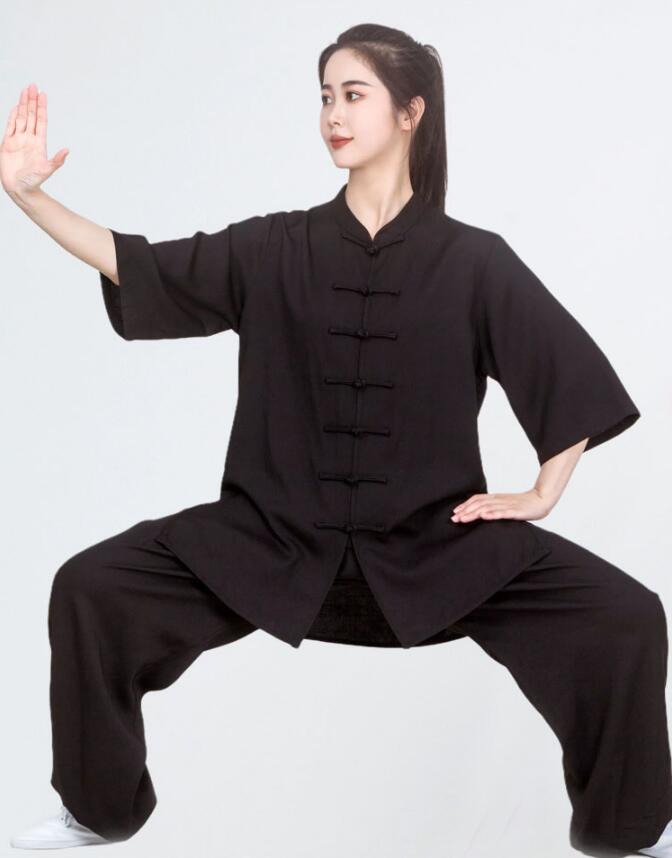 太極拳ウェア上下セット太極拳服武術ウーシューカンフー練習着演出服男女兼用中華風スポーツウェア棉麻半袖チャイナ服夏練功服大極拳パンツ大きいサイズ無地イベント衣装