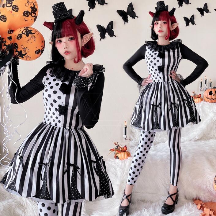 ハロウィン*コスチューム*コスプレ*白黒*ストライプ*水玉*ピエロ ハロウィン*コスチューム*コスプレ*白黒*ストライプ*水玉*ピエロ