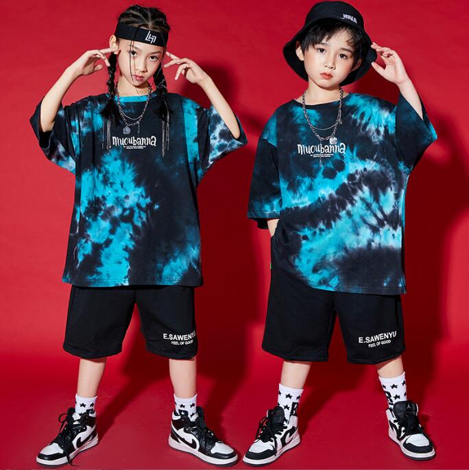 キッズダンス衣装 タイダイ柄 ジャズダンス ヒップホップ 子供 かっこいい 演出服 半袖tシャツ 半ズボン ハーフパンツ 男の子 女の子 舞台お揃い 学園祭 文化祭 体育祭 発表会 人気ショップが最安値挑戦