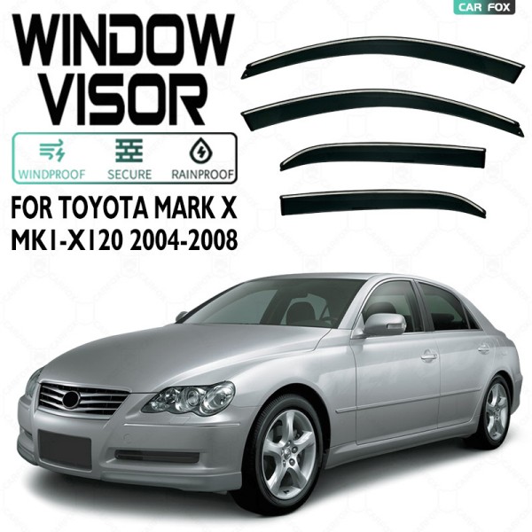 トヨタ マーク Mark X 120系 2004-2008年 車用サイドバイザー 車種専用ドアバイザー カーレインシールド 半透明ブラック 社外品 【4枚】