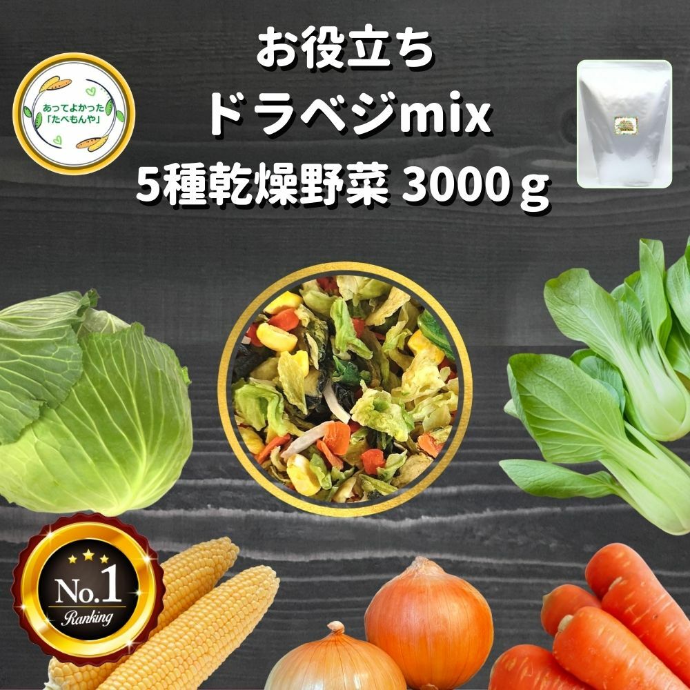 食いしんぼう祭 ＼先着限定クーポン配布！／  乾燥野菜 mix 3000g 契約栽培 乾燥野菜ミックス ドライベジタブルフリーズドライ エアードライ 製法  送料無料 乾燥たまねぎ 乾燥きゃべつ 乾燥コーン 乾燥にんじん 乾燥チンゲンサイ 常備菜 時短 非常食 即席みそ汁 業務用 *