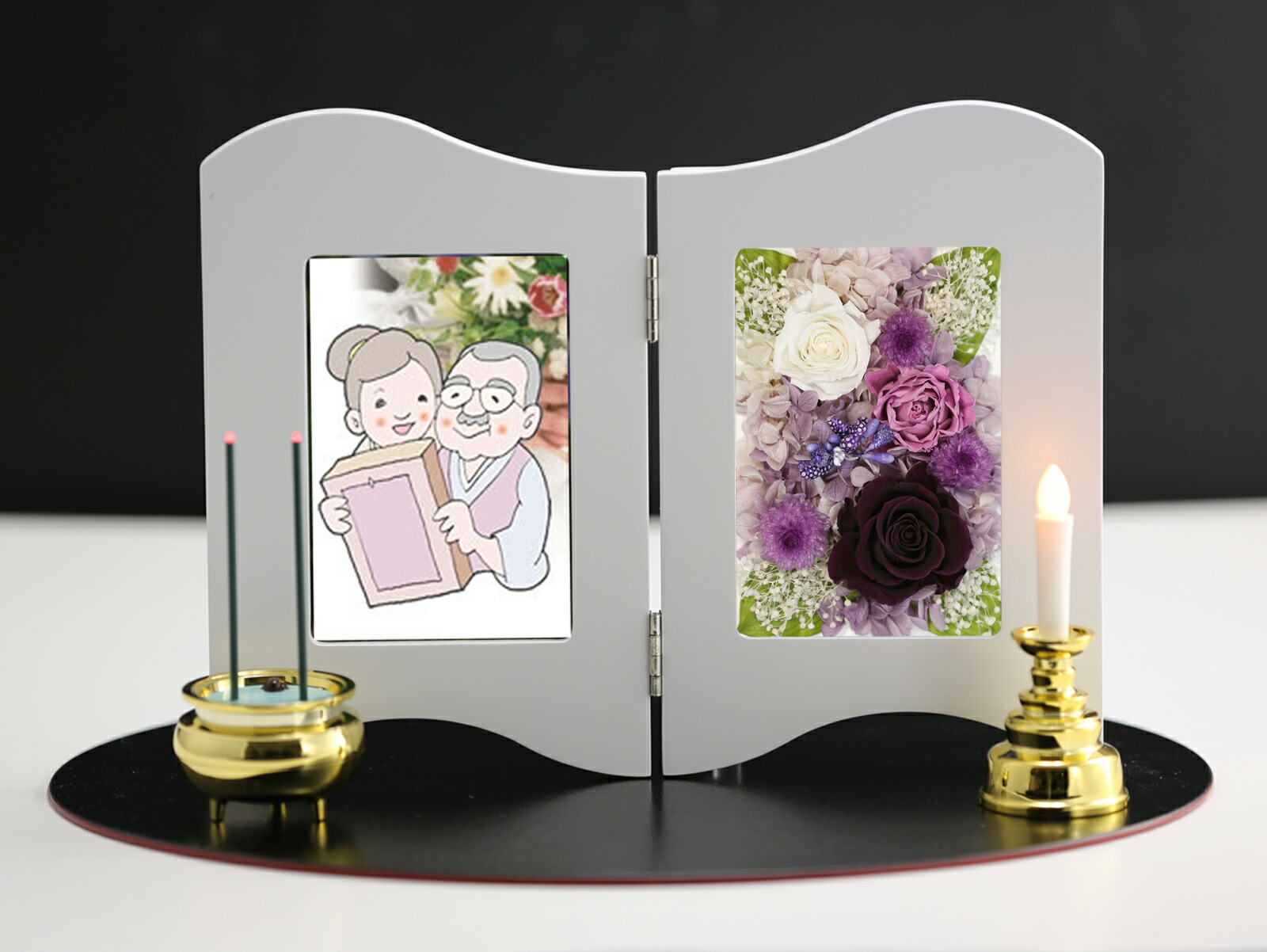 写真立て 仏具セット 法事 プリザーブドフラワー 仏花 お悔やみ 枯れない お供え花 お供え 仏壇用 ブリザードフラワー 供花 初盆 お花 新盆 通夜 葬儀 お彼岸 法要 手元供養 アートフォーシーズン 【対応_関東】送料無料 【お供え花 セット フォトフレーム】