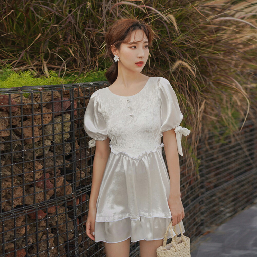 Alp 水着 レディース ワンピース オールインワン水着 ノンワイヤー パットポケットあり ホワイト M L Xl 体型カバー サテン レース フリル パフスリーブ リボン 細見え 華奢見え 洋服感覚 大人 キュート 美脚 足長 無地 海 プール メール便y Giosenglish Com