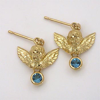 K18インディゴブルートパーズ天使モチーフピアス(シリコンキャッチ付)｜アーアゼロワン　JEWELRY