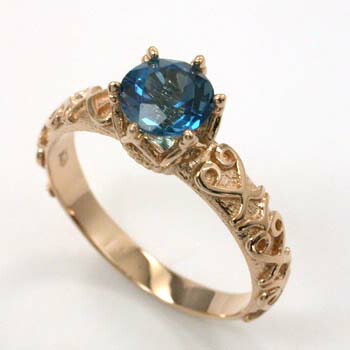 18金　クラシカルデザイン　インディゴブルートパーズ6mm　ピンキーリング｜アーアゼロワン　JEWELRY