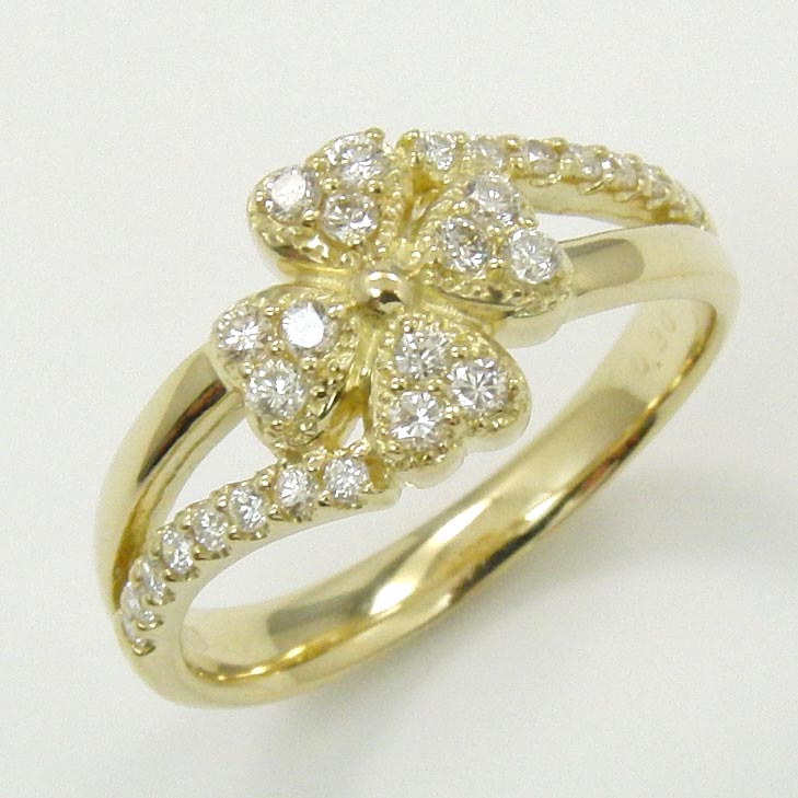18金(K18)　ダイヤモンド　リング　0.3カラット　typeAAA　四葉のクローバーデザイン　送料無料｜アーアゼロワン　JEWELRY