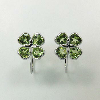ペリドットイヤリング　18金ホワイトゴールド(K18WG)　ペリドットクローバーモチーフ　イヤリング｜アーアゼロワン　JEWELRY