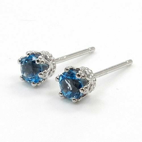 最短翌日 クーポンで大割引 18金ホワイトゴールドブルートパーズ 4mm ピアス(通常芯・シリコンキャッチ付)送料無料 即納(2日前後発送)品