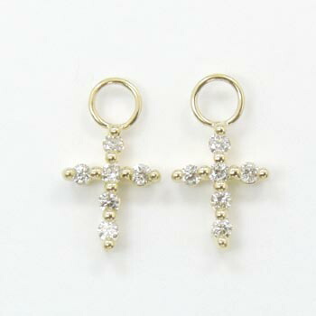 18金ゴールド ダイヤモンド 0.1カラットx2石クロスチャームtypeAA(内径2.8ミリ)送料無料|アーアゼロワン JEWELRY