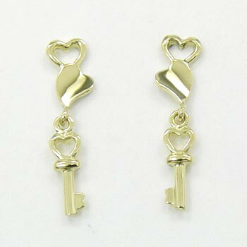 K18YG(青金) ハート＆KEYモチーフピアス(シリコンキャッチ付）｜アーアゼロワン　JEWELRY