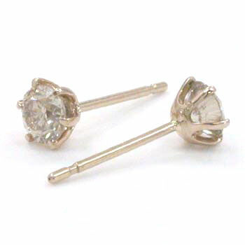 K18PG 天然ライトブラウンダイヤ0.2ctx2六本爪ピアス(シリコンキャッチ付)|アーアゼロワン JEWELRY