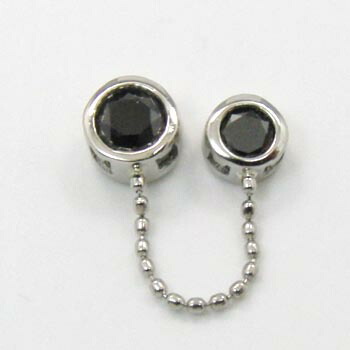 PT900ブラックダイヤチェーン付き片耳用2ホールピアス（太さ0.9mmx長さ12mm芯・シリコンキャッチ付）片耳分　半ペア｜アーアゼロワン　JEWELRY