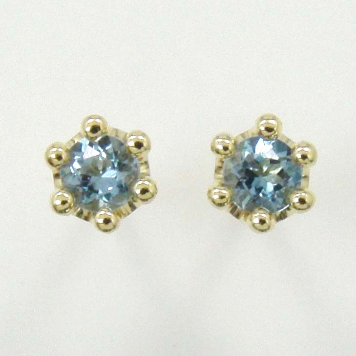 最短翌日 クーポンで大割引 アクアマリン3mm　typeAAA　ピアス18金ゴールド(K18)/18金ホワイトゴールド(K18WG)2種類からお選びいただけます。(太さ0.9mmｘ長さ10mm芯・シリコンキャッチ付)送料無料 即納品