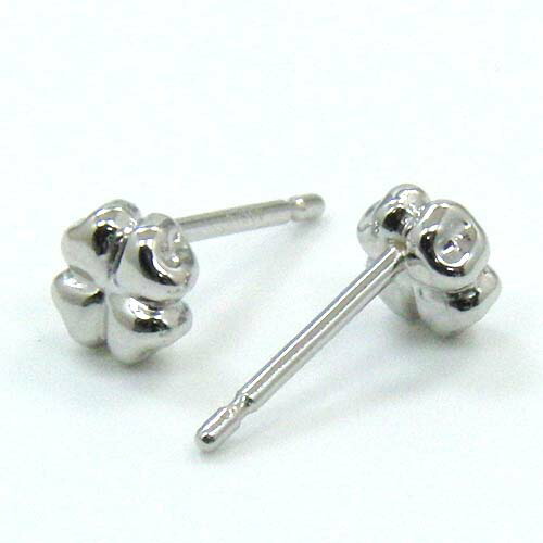 最短翌日 クーポンで大割引 Pt　ピアス　プラチナ(Pt900) 四つ葉　クローバー ピアス（太さ0.9mmｘ長さ12mm芯 上部付き・シリコンキャッチ付）