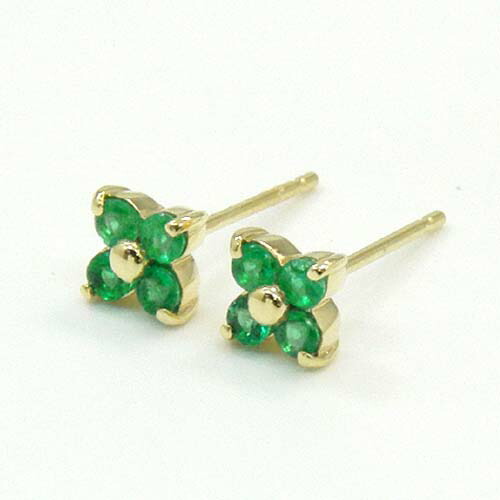18金ゴールド エメラルドフラワーモチーフピアス(通常芯・シリコンキャッチ付)|アーアゼロワン JEWELRY