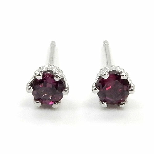 プラチナ(Pt900) ロードライトガーネット3.5mmピアス(太さ0.9ミリ 長さ10ミリ芯・シリコンキャッチ付)送料無料 即納品(2日前後発送可能)|アーアゼロワン JEWELRY