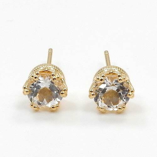 18金ゴールド ホワイトトパーズ 5mm ピアス (通常芯・シリコンキャッチ付）