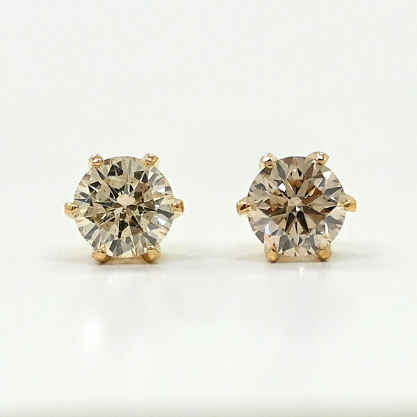 最短翌日 クーポンで大割引 ピアス 18金 ダイヤモンド シャンパンカラー 0.35ctx2石 18金ゴールド ピアス (通常芯 シリコンキャッチ付)|アーアゼロワン JEWELRY