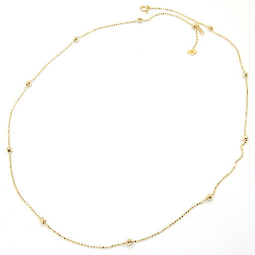 18金ゴールド　カットボールチェーン1ミリ　ステーション　ネックレス シャンデリアボール10個が可動しお好みの位置で止まります スライドチェーン　送料無料