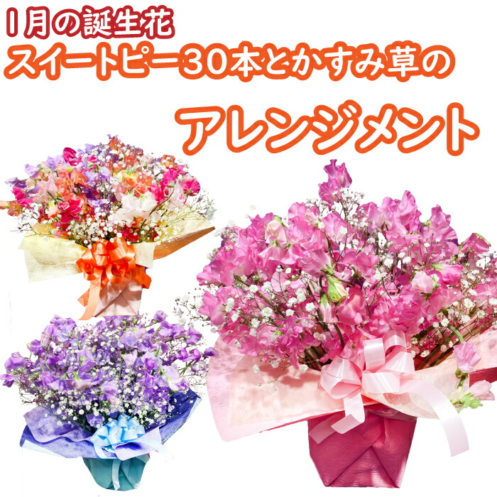 楽天市場 1月誕生花 スイートピー30本のアレンジメント バースデーフラワー 誕生花を使った 誕生花の生花ブーケ 誕生日プレゼント 女性 母 祖母 義母 女友達 男性 父 花 誕生日 お祝い フラワー ギフト お誕生日 お花 還暦 喜寿 祝い 還暦祝い 誕生日ギフト 送別 昇進