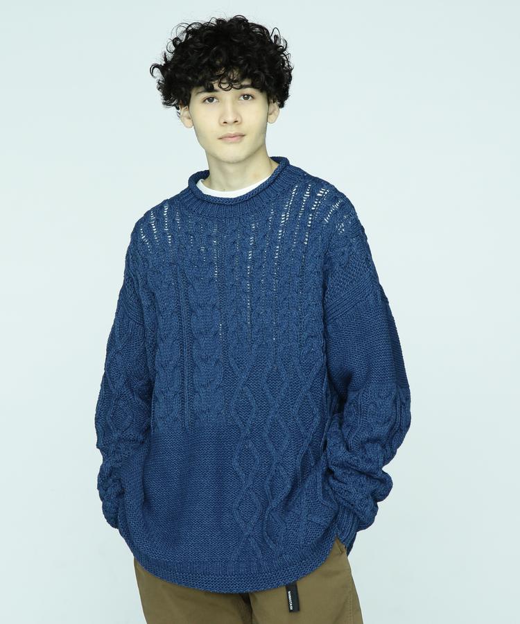 セール【50%OFF】｜【MANASTASH】MANASTASH/マナスタッシュCOTTON GUERNSEY SWEATER/ガンジーセータートップス ニット フィッシャーマンニット コットン インディゴ ナチュラル ヴィンテージライク M~2XL 大きいサイズ ゆったり オーバーサイズ 23fw aw 秋冬｜MANASTASH