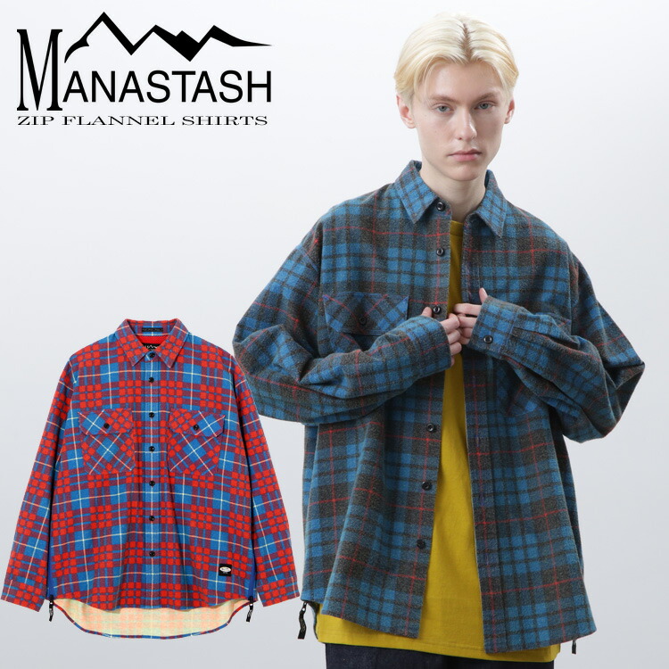 SALE【40％OFF】|【MANASTASH】MANASTASH/マナスタッシュ/ZIP FLANNEL SHIRTS/ジップフランネルシャツ トップス 長袖シャツ チェック柄 ブルー レッド S~XL ゆったりサイズ カワイイ 機能性 ベンチレーション 秋冬 24fw aw 新作 10,811円
