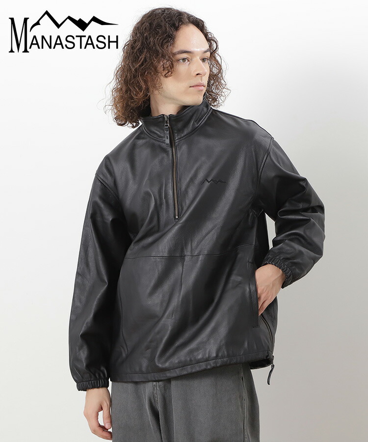 【MANASTASH】MANASTASH/マナスタッシュ/CHILLIWACK LEATHER PULLOVER/チリワック レザープルオーバー アウター ブルゾン 羊革 ブラック S~XL シンプル トレンドアイテム 25SS 新作