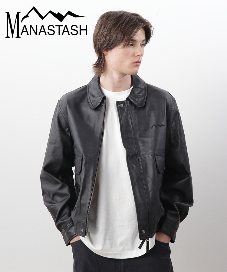 【MANASTASH】MANASTASH/マナスタッシュ/LEATHER MOTOR BLOUSON/レザーモーターブルゾン アウター ジャケット 羊革 ブラック S~XL シンプル トレンドアイテム 25SS 新作